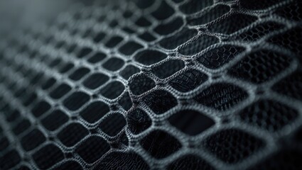 Black gray fishnet cloth material used as a texture background.