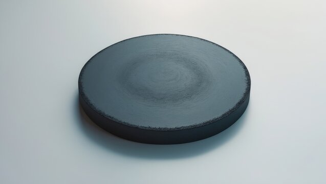 Black round magnet positioned on a white background.