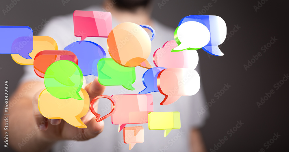 Poster Abstract image of colorful speech bubbles, symbolizing communication and connection.