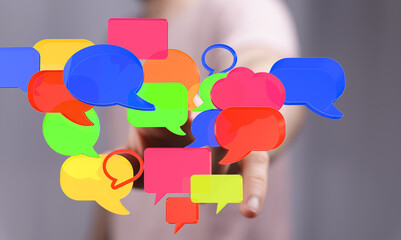 Image of vibrant speech bubbles,ideal for communication, social media, and teamwork concepts.
