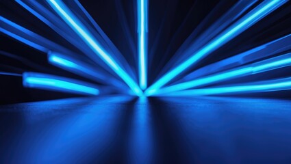 A blue neon light effect in the background.