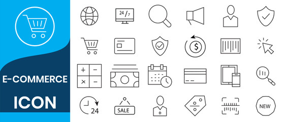 E-commerce line icon set. Online shopping and delivery elements. E-business symbol. Line  icons vector collection.