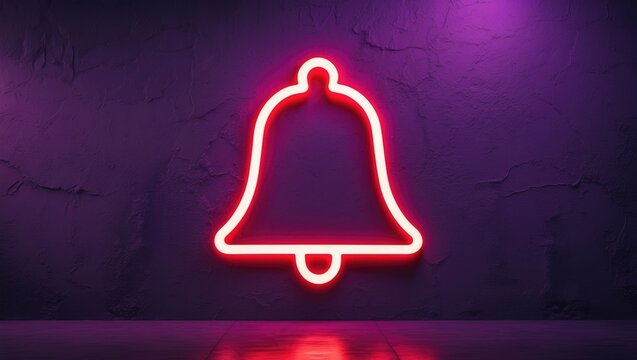 Composition of red neon bell icon on brick wall. Concept of social media, communication, and digital interface; a digitally created image. - Powered by Adobe