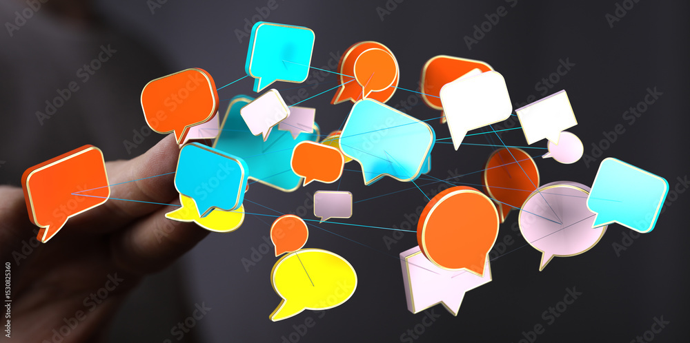 Poster Abstract image of interconnected speech bubbles, symbolizing global communication and networking.
