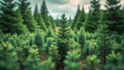 Coniferous tree nursery on a bright, sunny day.