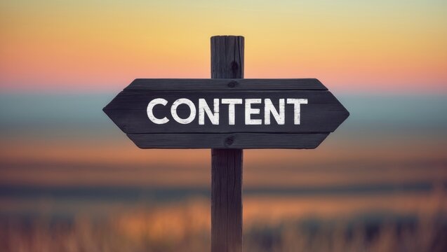 Content marketing message inscribed on a wooden sign with a blurred background. Conceptual content marketing symbol. Copy space.