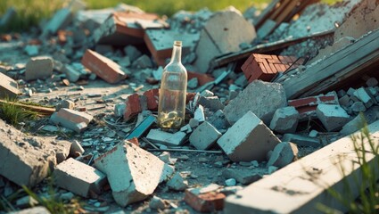 Construction waste and bricks from house renovation processes.