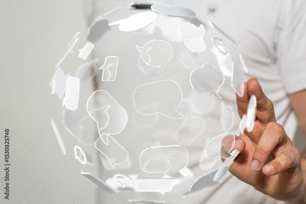 Aufkleber Abstract image of speech bubbles forming a sphere, representing global communication and connection.