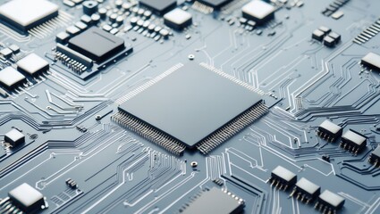 Cool white texture of printed circuit board depicted as a digital tech background showcasing the information technology pattern of the mainboard.