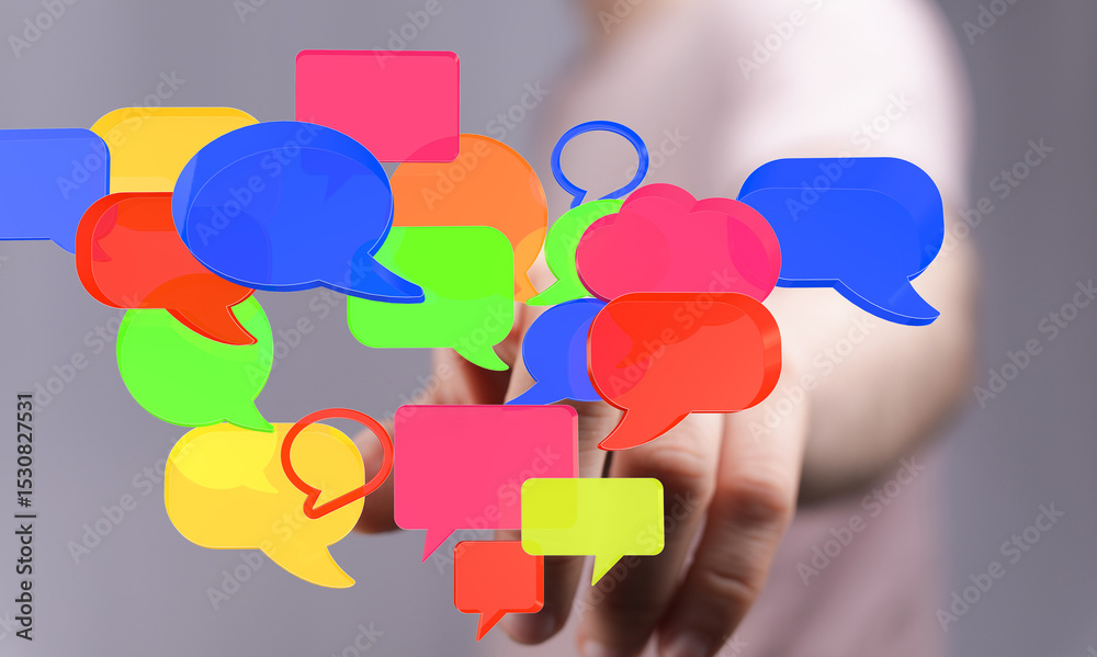 Poster abstract image of colorful speech bubbles. ideal for communication, social media, and online chat co