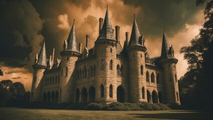 Fototapeta premium Eerie Halloween haunted mansion with spooky atmosphere and eerie appearance