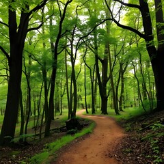 Fototapeta premium A dirt trail winding through a forest, the path worn smooth with time.