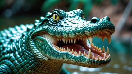 Fototapeta premium Crocodile inside a zoo enclosure.