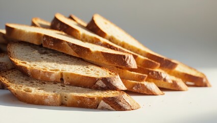 Crispy roasted bruschetta bread isolated on a white background.