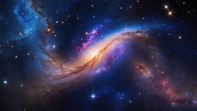 Cosmological setting featuring stars and angular shapes.