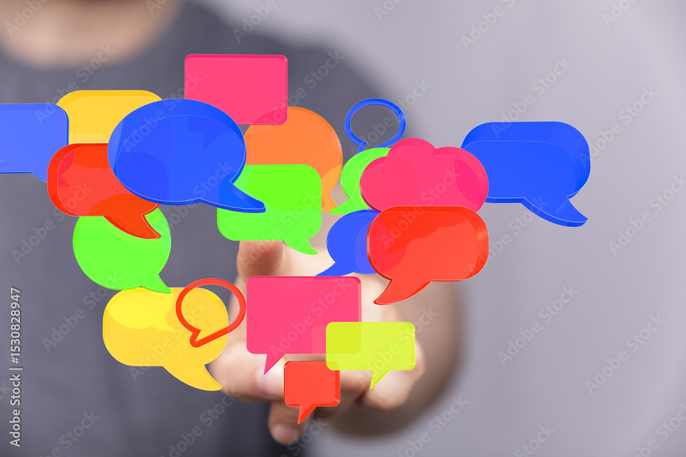 Aufkleber Abstract image of colorful speech bubbles, ideal for communication, social media, and networking concepts.