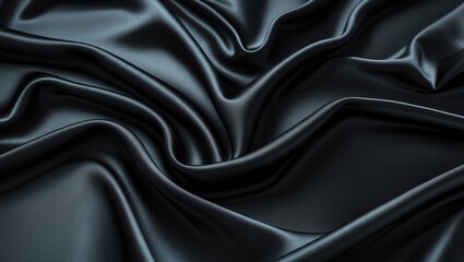 Fototapeta premium Black wave fabric silk with space. Abstract grain texture background.