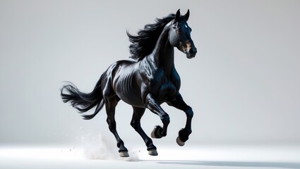 Fototapeta premium Black stallion isolated on white background.