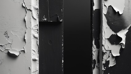 Blank black and white creased and crumpled paper texture background with an old grunge ripped torn collage of posters and placards, providing empty copy space for text.