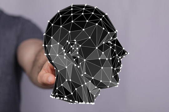 Abstract polygonal human head. AI, technology, future, innovation, digital transformation.