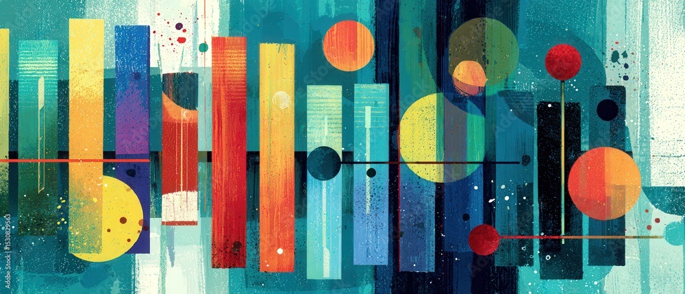 Wall mural abstract colorful geometric shapes with circles and lines in modern artistic composition concept of 