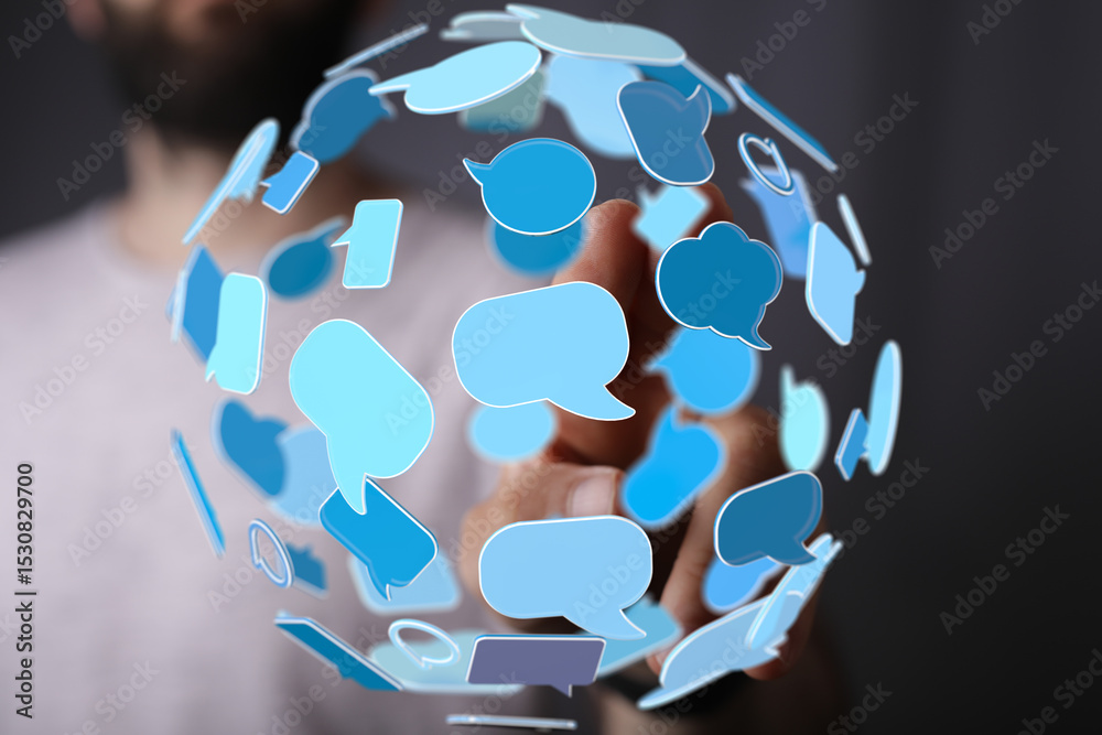 Poster seamless communication. connect globally with instant messaging and social media.