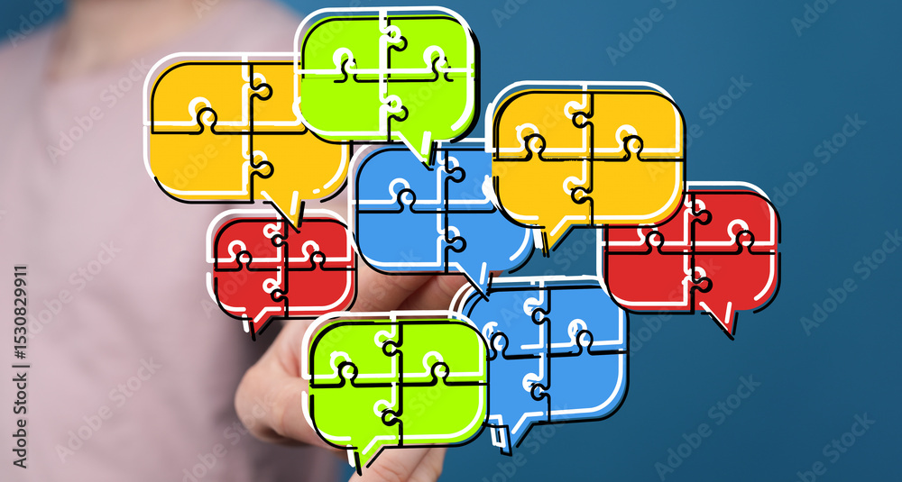 Poster Visual representation of teamwork, communication, and problem-solving.  Ideal for collaboration and connection concepts.