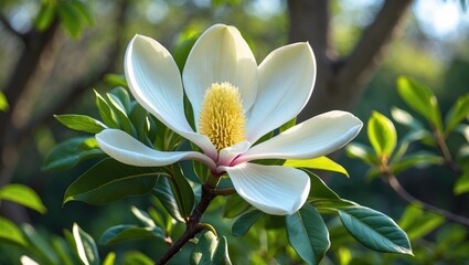 Bees Collecting Honey Within a Large Teddy Bear, surrounded by a Magnolia Tree Flower with Big Rounded Leaf in the Background