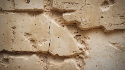 Beige background texture featuring a stone surface with damages. An aged weathered wall with intricate texture. Effortlessly incorporate depth and natural texture into your designs.