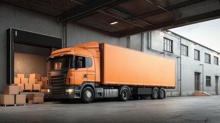 Distribution center docked truck unloading cartons for e-commerce delivery.