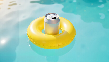 Bright inflatable drink holder floating in calm pool  