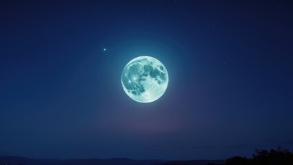 Fototapeta premium A night sky illuminated by the moon with starry surroundings and atmospheric glow.