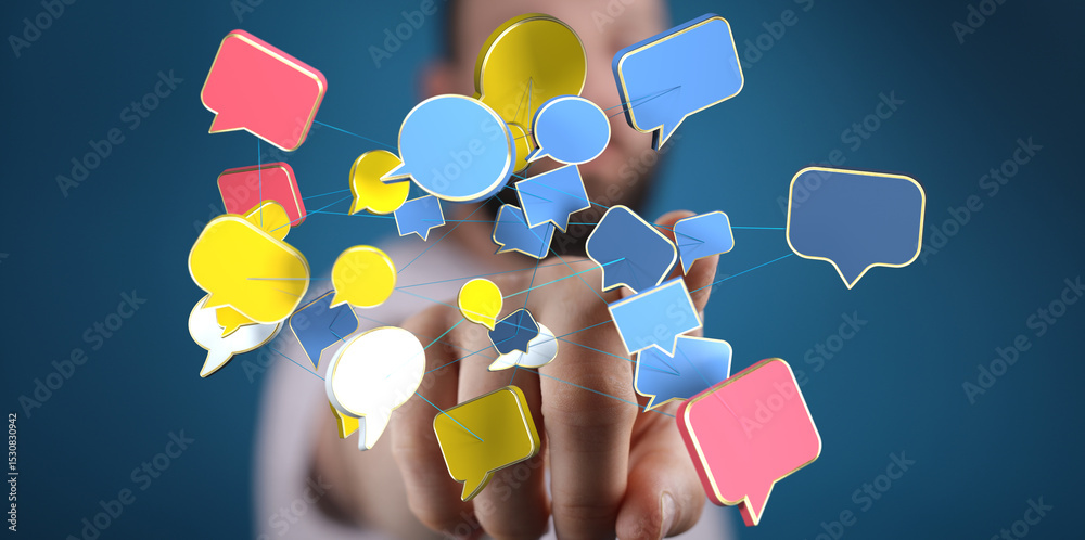 Aufkleber Conceptual image of interconnected speech bubbles, representing global communication and networking.