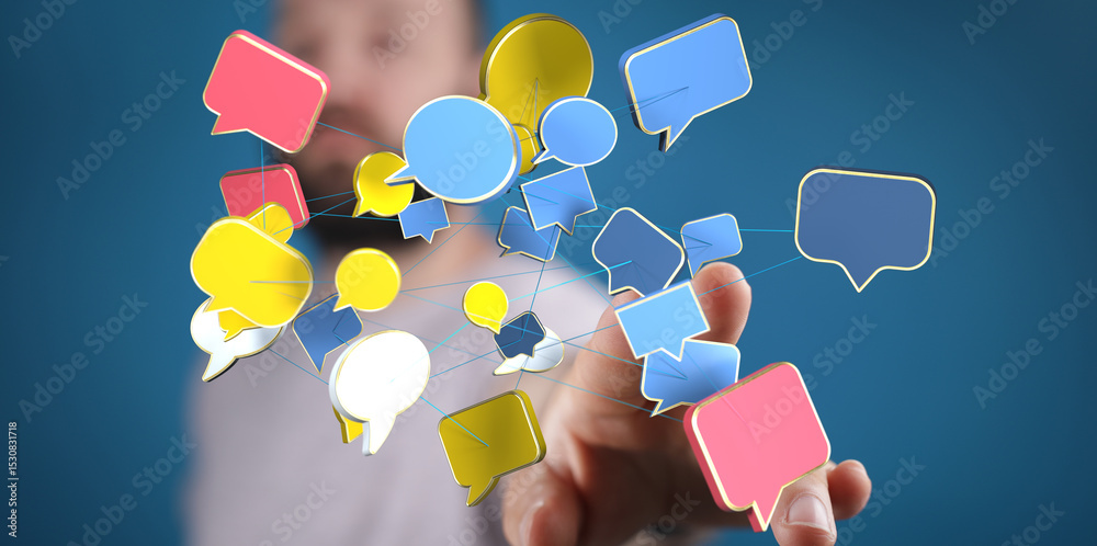 Aufkleber Image of interconnected speech bubbles, symbolizing global communication and networking.
