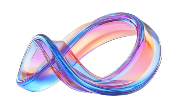 Abstract 3d background with liquid glass holographic transparent lines. Rainbow ribbons neon gradient tapes with dispersion light. Iridescent fluid flow curve shapes render banner