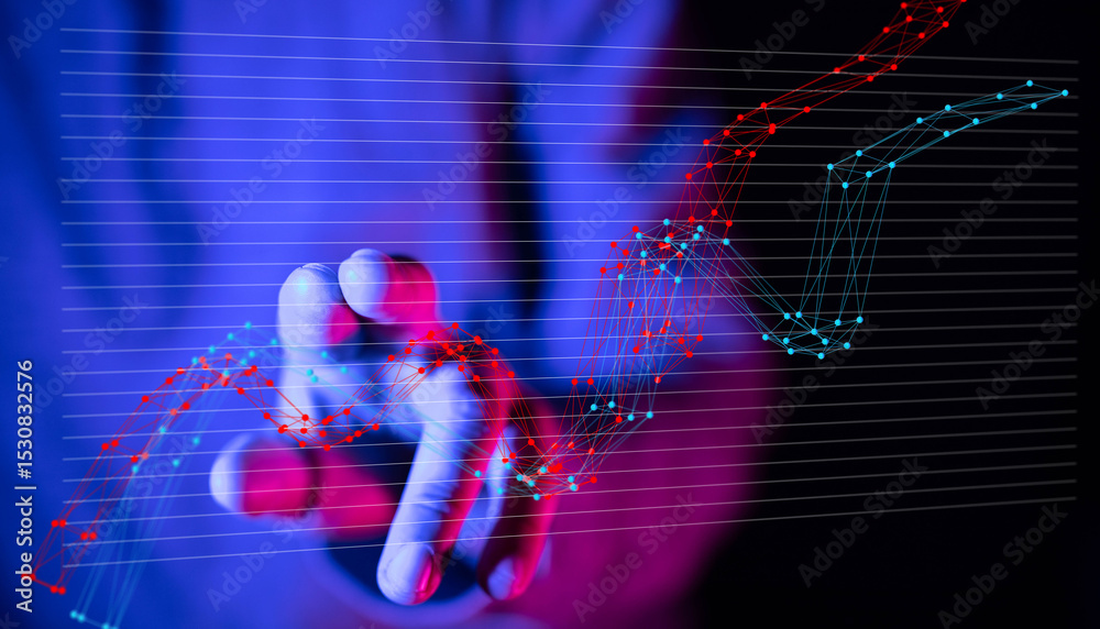 Poster stock photo of a hand interacting with a dynamic data graph. perfect for business, technology, and f