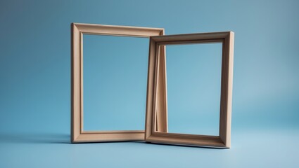 Two blank white picture frames placed on a wooden table.