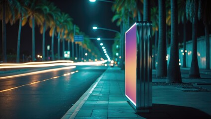 3D blank poster presentation for outdoor advertising, billboard with lighting in the city center
