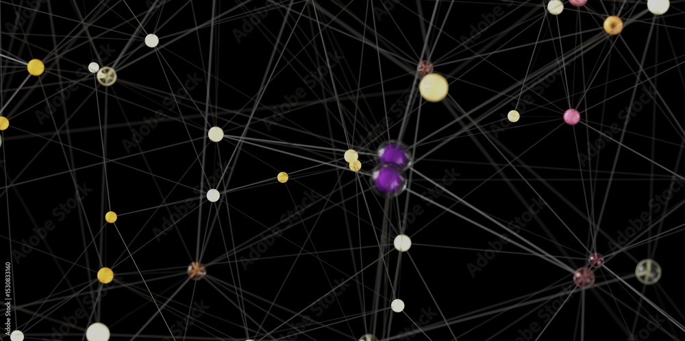 Aufkleber 3D rendering of a complex network with interconnected nodes. Ideal for technology, connection, and communication concepts.