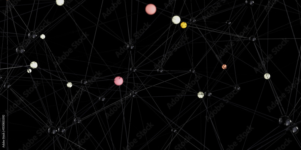 Poster High-resolution stock photo of an abstract network with interconnected nodes and lines. Ideal for technology, connection, and communication concepts.