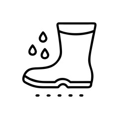 Rain boot with water droplets illustrated in a simple line style  