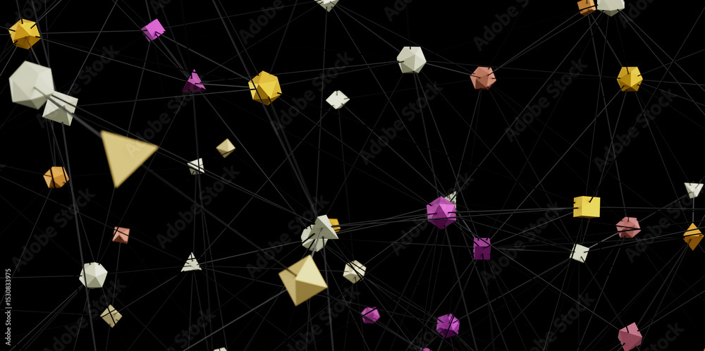 Fototapete 3D rendering of interconnected geometric shapes. Ideal for technology, network, and connection concepts.