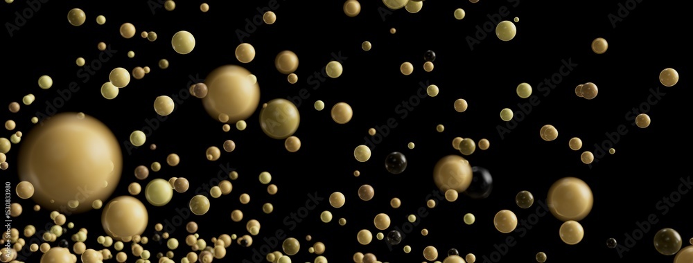 Poster Stunning abstract image of beige and brown spheres floating against a black background. Ideal for design projects needing a luxurious and elegant touch.