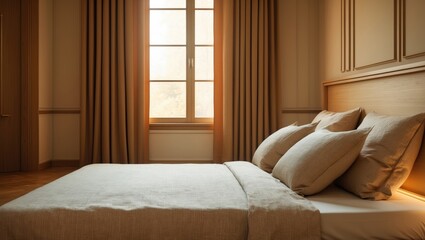 A cozy bedroom featuring a spacious bed, plush pillows, and warm blankets.