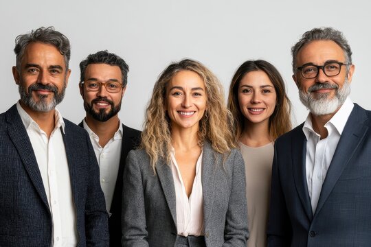 Group of business people stands in front of a digital cityscape overlay representing a connected global network - Powered by Adobe