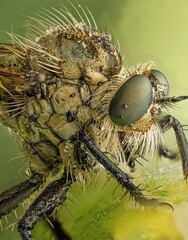 The insect in the image is likely a Dysmachus trigonus, also known as a fan-bristle robber fly