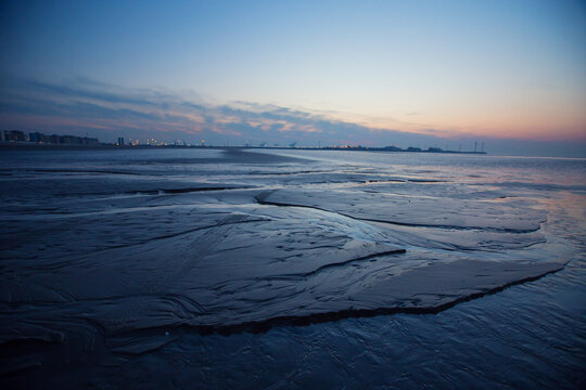 Sunset on a beach in Belgium, Knokke.