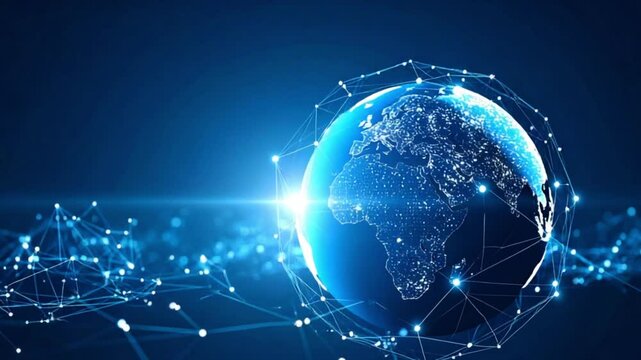 Global network connection, digital earth, glowing lines, abstract background, website banner