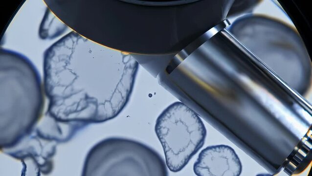 High-Magnification View of Microorganisms Under a Microscope                                         