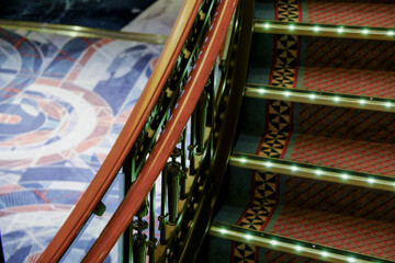 Opulent Art Deco interior architecture inside lobby, atrium or foyer on modern ocean liner style...